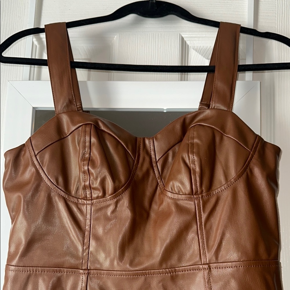 Brown Faux Leather Mini Dress - Picture 2 of 3